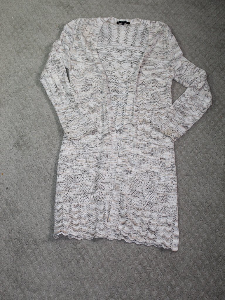 Love Ellie Sz M Neutral Cream Tan Long Sleeve Lightweight Long Open Cardigan